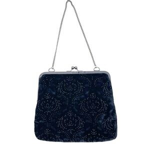 Vintage‎ Velvet Impressed Paisley Floral Rhinestone Studded Satin Lined Bag